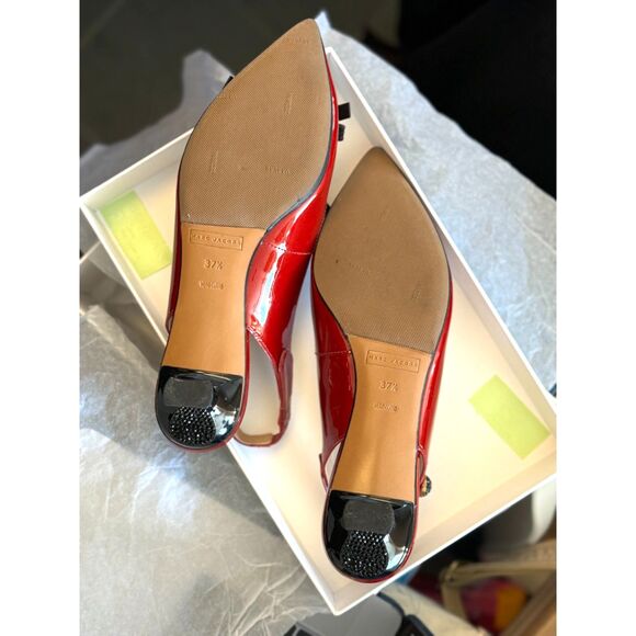 Marc Jacobs Red Patent Leather Sling Back Kitten Heels Size EU 37.5 = US 7 - Picture 15 of 15